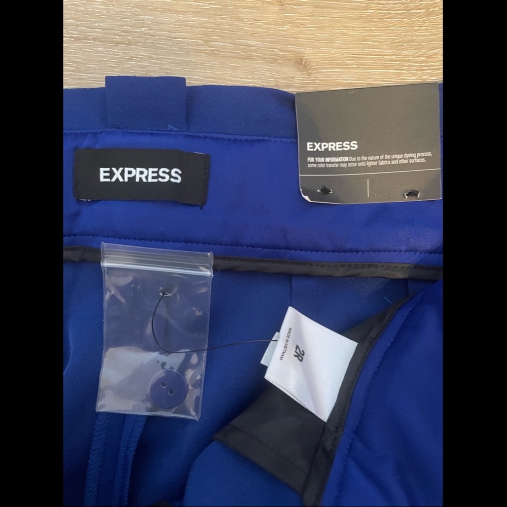 Express Royal Blue High-Waist Cropped Tapered Pants with Belt - Picture 8 of 8